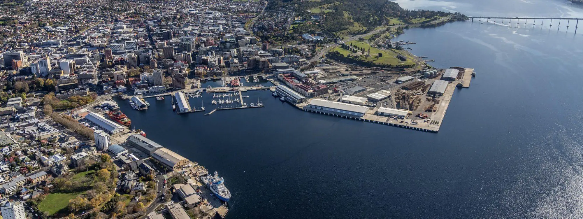 Aerial of Port of Hobart_Featuring Tasman Bridge_2022